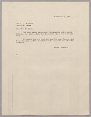 [Letter from D. W. Kempner to E. T. Ketchum, November 14, 1952]