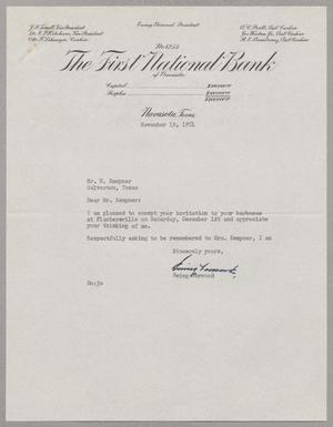 [Letter from Ewing Norwood to Daniel W. Kempner, November 19, 1951]