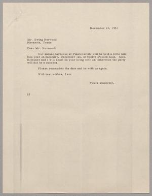 [Letter from Daniel W. Kempner to Ewing Norwood, November 13, 1951]
