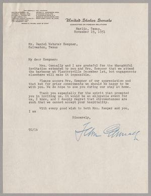 [Letter from Tom Connally to Daniel W. Kempner, November 19, 1951]