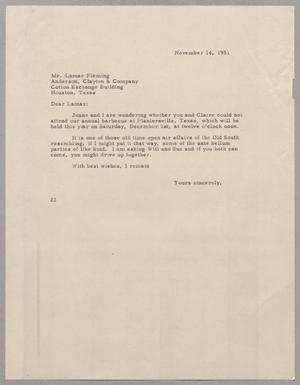 [Letter from Daniel W. Kempner to Lamar Fleming, November 14, 1951]