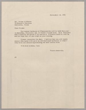[Letter from Daniel W. Kempner to Bryan Williams, November 14, 1951]