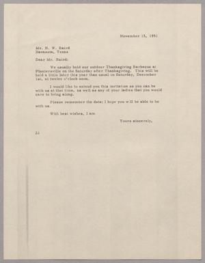 [Letter from D. W. Kempner to N. W. Baird, November 15, 1951]