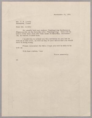[Letter from Daniel W. Kempner to J. S. Lively, November 15, 1951]