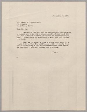 [Letter from Daniel W. Kempner to Harris K. Oppenheimer, November 20, 1951]