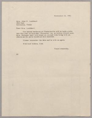 [Letter D. W. Kempner to Mrs. Lockhart, November 13, 1951]