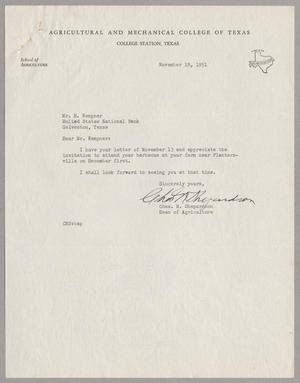 [Letter from Charles N. Shepardson to Mr. H. Kempner, November 19, 1951]