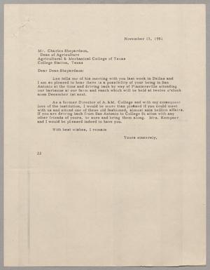 [Letter from Daniel W. Kempner to Charles Shepardson, November 13, 1951]