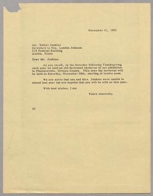 [Letter from Daniel W. Kempner to Walter Jenkins, November 21, 1953]