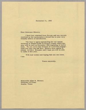 [Letter from Mr. Kempner to Allan B. Shivers, November 21, 1953]