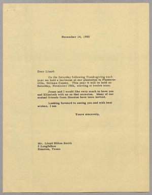 [Letter from Daniel W. Kempner to Lloyd Smith, November 14, 1953]