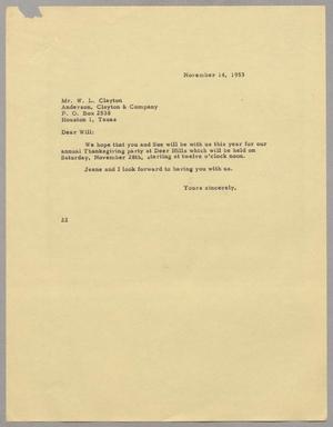 [Letter from Daniel W. Kempner to W. L. Clayton, November 14, 1953]