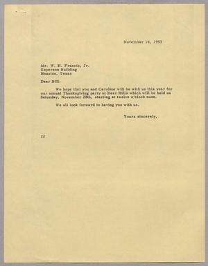 [Letter from Daniel W. Kempner to W. H. Francis, November 14, 1953]