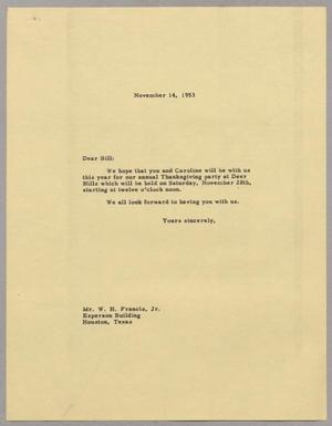 [Letter from Daniel W. Kempner to W. H. Francis, November 14, 1953]