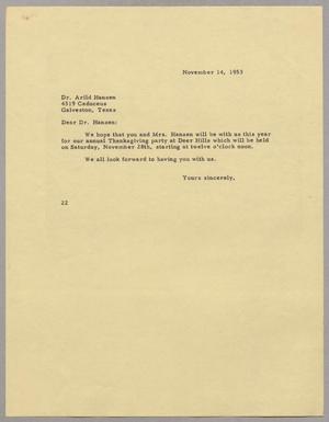 [Letter from D. W. Kempner to Arlid Hansen, November 14, 1953]
