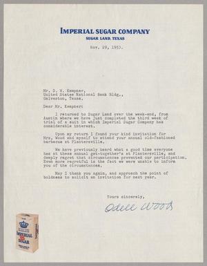 Primary view of object titled '[Letter from Odell Wood to Daniel W. Kempner, November 29, 1953]'.