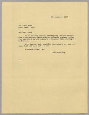 [Letter from Daniel W. Kempner to Odell Wood, November 21, 1953]