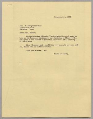 [Letter from Daniel W. Kempner to J. Margaret Sutton, November 21, 1953]