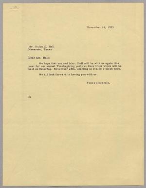 [Letter from Daniel W. Kempner to Hulton C. Hall, November 14, 1953]