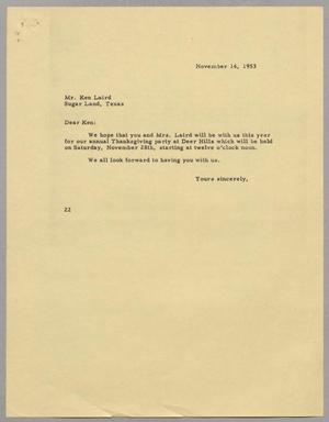 [Letter from Daniel W. Kempner to Ken Laird, November 14, 1953]