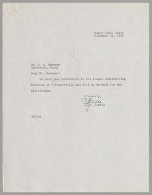 [Letter from J. R. Pirtle to D. W. Kempner, November 24, 1953]