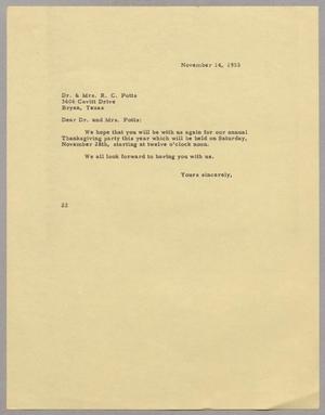 [Letter from D. W. Kempner to Dr. Potts and Mrs. Potts, November 14, 1953]
