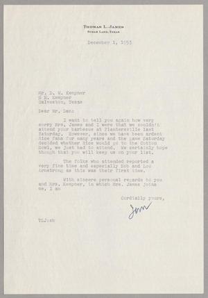 [Letter from Thomas L. James to Daniel W. Kempner, December 1, 1953]