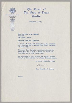 [Letter from Mrs. Neveille H. Colson to Mr. and Mrs. Daniel W. Kempner, December 3, 1953]