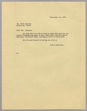 [Letter from D. W. Kempner to Dick Johnson, November 14, 1953]
