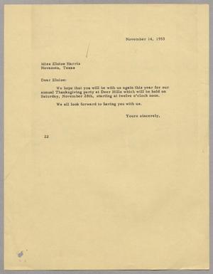 [Letter from D. W. Kempner to Eloise Harris, November 14, 1953]