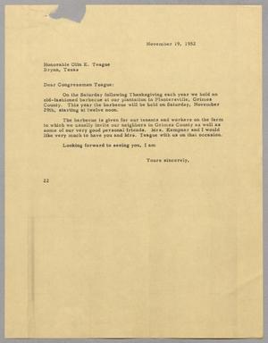 [Letter from Daniel W. Kempner to Olin E. Teague, November 19, 1952]