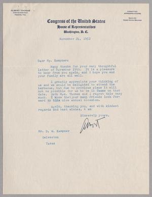 [Letter from Albert Thomas to Daniel W. Kempner, November 24, 1952]
