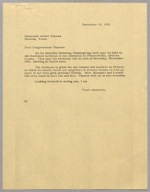 [Letter from Daniel W. Kempner to Albert Thomas, November 19, 1952]