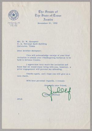 [Letter from Jimmy Phillips to Daniel W. Kempner, November 21, 1952]