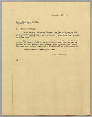 [Letter from Daniel W. Kempner to Jimm Phillips, November 19, 1952]