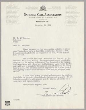 [Letter from Tom Pickett to Daniel W. Kempner, November 21, 1952]