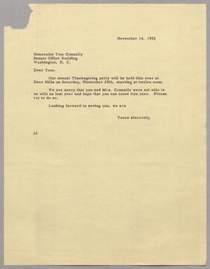 [Letter from D. W. Kempner to Tom Connally, November 14, 1952]