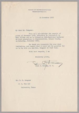 [Letter from Paul J. Kilday to Daniel W. Kempner, November 20, 1952]