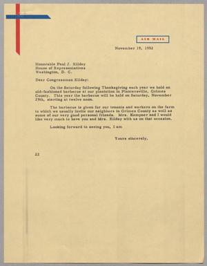 [Letter from Daniel W. Kempner to Paul J. Kilday, November 19, 1952]