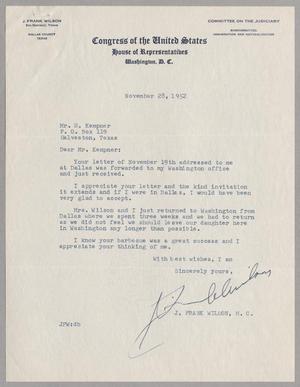 [Letter from J. Frank Wilson to Harris L. Kempner, November 28, 1952]
