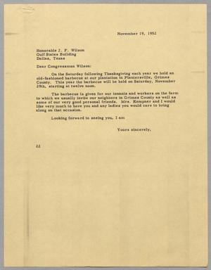 [Letter from Daniel W. Kempner to J. F. Wilson, November 19, 1952]