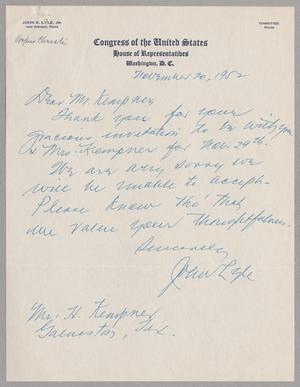 [Letter from John Lyle to Mr. H. Kempner, November 20, 1952]