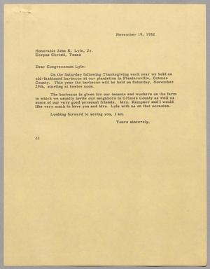 [Letter from Daniel W. Kempner to John E. Lyle, November 19, 1952]