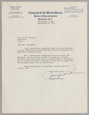 [Letter from Wright Patman to Daniel W. Kempner, November 20, 1952]