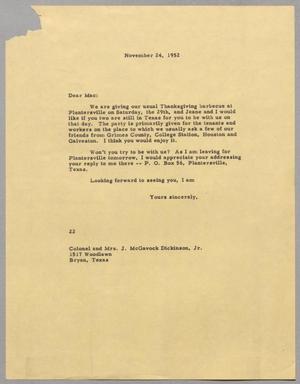 [Letter from Daniel W. Kempner to Colonel McGavock Dickinson, November 24, 1952]