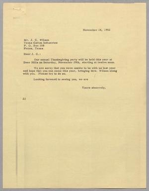 [Letter from D. W. Kempner to J. C. Wilson, November 14, 1952]