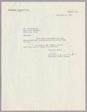[Letter from Anderson, Clayton & Co. to Daniel W. Kempner, November 17, 1962]
