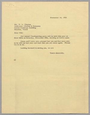 [Letter from Daniel W. Kempner to W. L. Clayton, November 14, 1952]