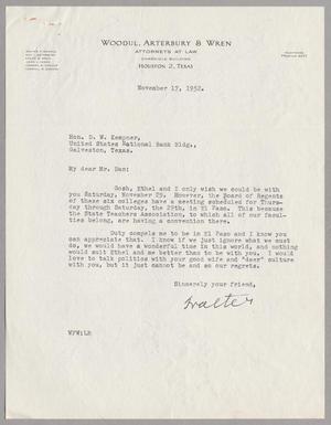 [Letter from Walter F. Woodul to Daniel W. Kempner, November 17, 1952]