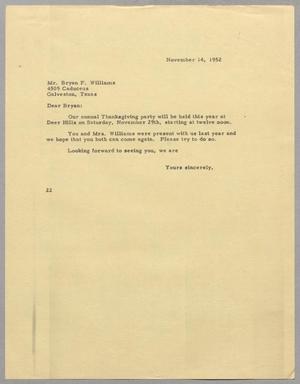 [Letter from D. W. Kempner to Bryan F. Williams, November 14, 1952]